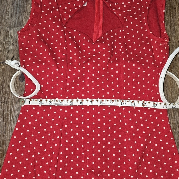 Unique Vintage Red and White Pencil Wiggle Cut Out Midi Dress W Belt SZ L Pin Up - Picture 15 of 15